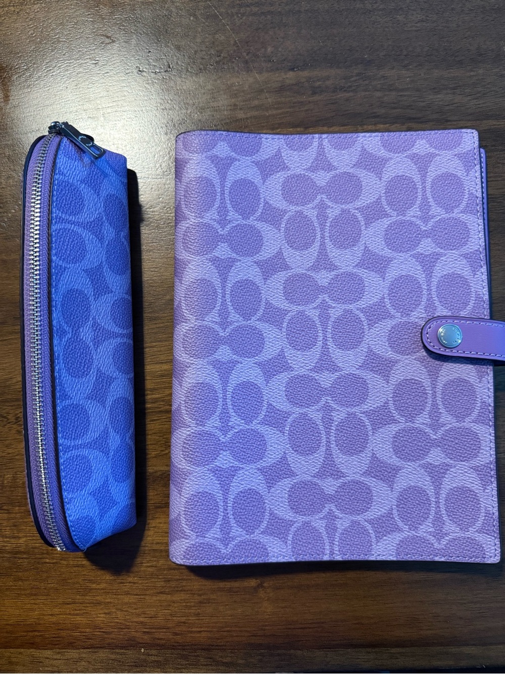 Coach Purple Iris Signature Zip Notebook Cover with Pencil Pouch